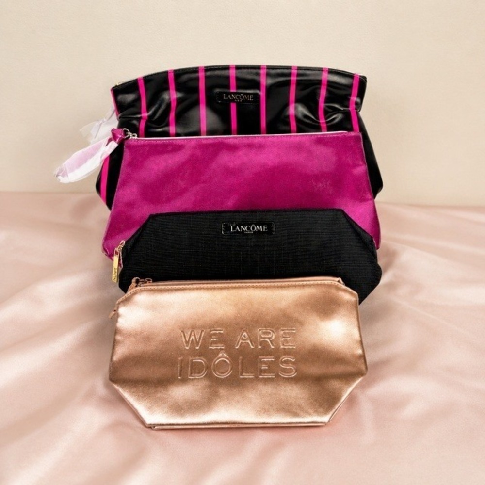 Lancôme Makeup Bag Lot of 4 Cosmetic Travel Toiletry Zip Pouches Pink Black